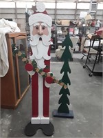 5' Hand made wooden Santa and 3' tree