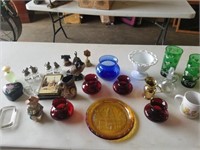 LOT OF MISC DECOR- VASES, FIGURES BELLS, BOTTLE