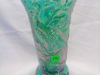 Fenton Dk Green Irid. 8" Peacock Vase