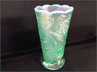 Fenton Green Irid. 8" Peacock Vase
