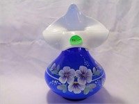 Fenton Blue Cased HP 8" Tulip Vase Mackey