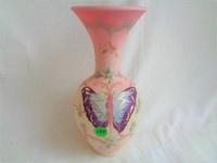Fenton Burmese Butterfly 9 1/2 Vase made for QVC