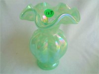 Fenton Green Opal Iri. Drapery 5 " Vase