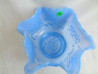 Fenton Blue Opal water lIly and Cattails Hexagon