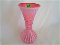 Fenton Cranberry Opal Rib Opti 8" Vase