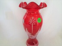 Fenton Ruby Christmas HP Vase "Hall"