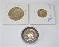 Group bicentennial proof silver coins: quarter,