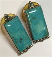 Pair Of Sterling Silver & Turquoise Earrings