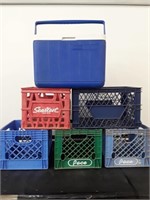 5 milk crates and Coleman cooler