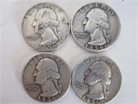 (4) 1956-P Silver Washington Quarters