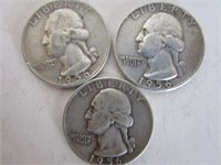 (3) 1956-D Silver Washington Quarters
