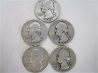 (5) 1943 S Silver Washington Quarters