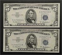 (4)  1953-A  $5  Silver Certificates   AU - Unc.