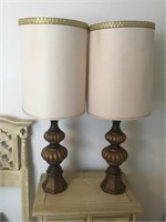 Pair of Goldtone Lamps with Mid-Century Shade