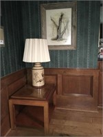 Peacock Lamp, Corner Table and Picture