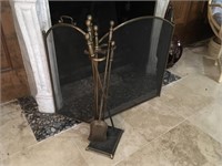 Fire Place Screen and Tools Brass Finish