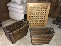 Wood Hamper with 2 Decorative Baskets