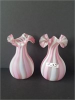 2 Mother of Pearl satin glass rainbow vases