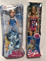 Two items: pool Barbie, Disney princess royal