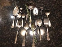 Assortment of silver plated flatware serving piece