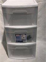 Sterlite three drawer cart with rollers.  Slight