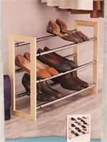 Whitmor Wood & Chrome shoe rack, open box