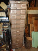12 Drawer Metal File/Tool Box and Contents