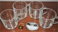 Set of 4 Glass Cadillac Mugs, a Key Ring & Magnet