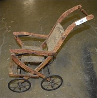 Antique Wood Doll Stroller 26"h