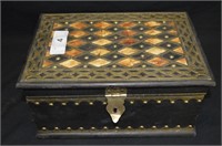 Wood Brass & Bone Inlay Keepsake Box