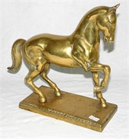 Large Cast Brass Horse on a Plinth.