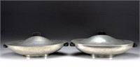 PAIR OF FUSSELL HAMMERED PEWTER ENTREE DISHES