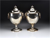 PAIR OF SHEFFIELD PLATE CHESTNUT URNS