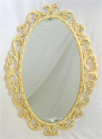 Ornately Carved Painted & Gilt Wood Oval Mirror