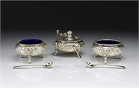 GEORGIAN ENGLISH SILVER THREE PIECE CONDIMENT SET