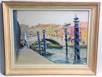 Roger Chapelet Painting 'Ralto Bridge' Venice.