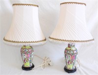 Vintage Pair of Chinese Famille Rose Table Lamps