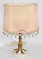 Vintage Gilt Metal & White Onyx Table Lamp