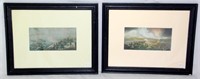 Antique Pair of Military Battle Scene Lithographs