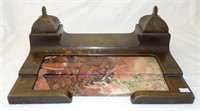 Antique Bronze and Rouge Marble Double Ink Stand