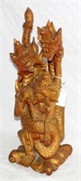 Vintage Hand Carved Gilt Wood Dragons Sculpture