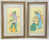 A Pair of Signed Persian Figure Group Paintings