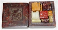 A Chinese Carved Soapstone Box with Nine Seals