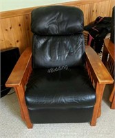 Wood and Leatherette reclining chair