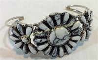 Silver & White Buffalo Turquoise Cuff Signed