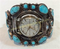 Silver And Turquoise Watch Cuff 1940's