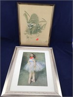 Framed Ballerina Print and Signed Don Kent Raccoon