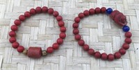 Pair of Stretch Red Beaded and Carved Bracelets