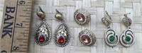 3 Pairs of Gold Tone Jeweled Pierced Earrings