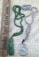 Green Buddha and White Carved Stone Necklaces
